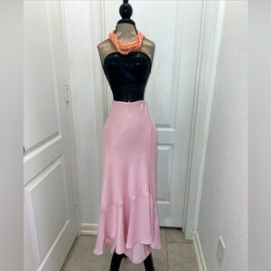 Anthropologie Pink Satin Maxi Skirt